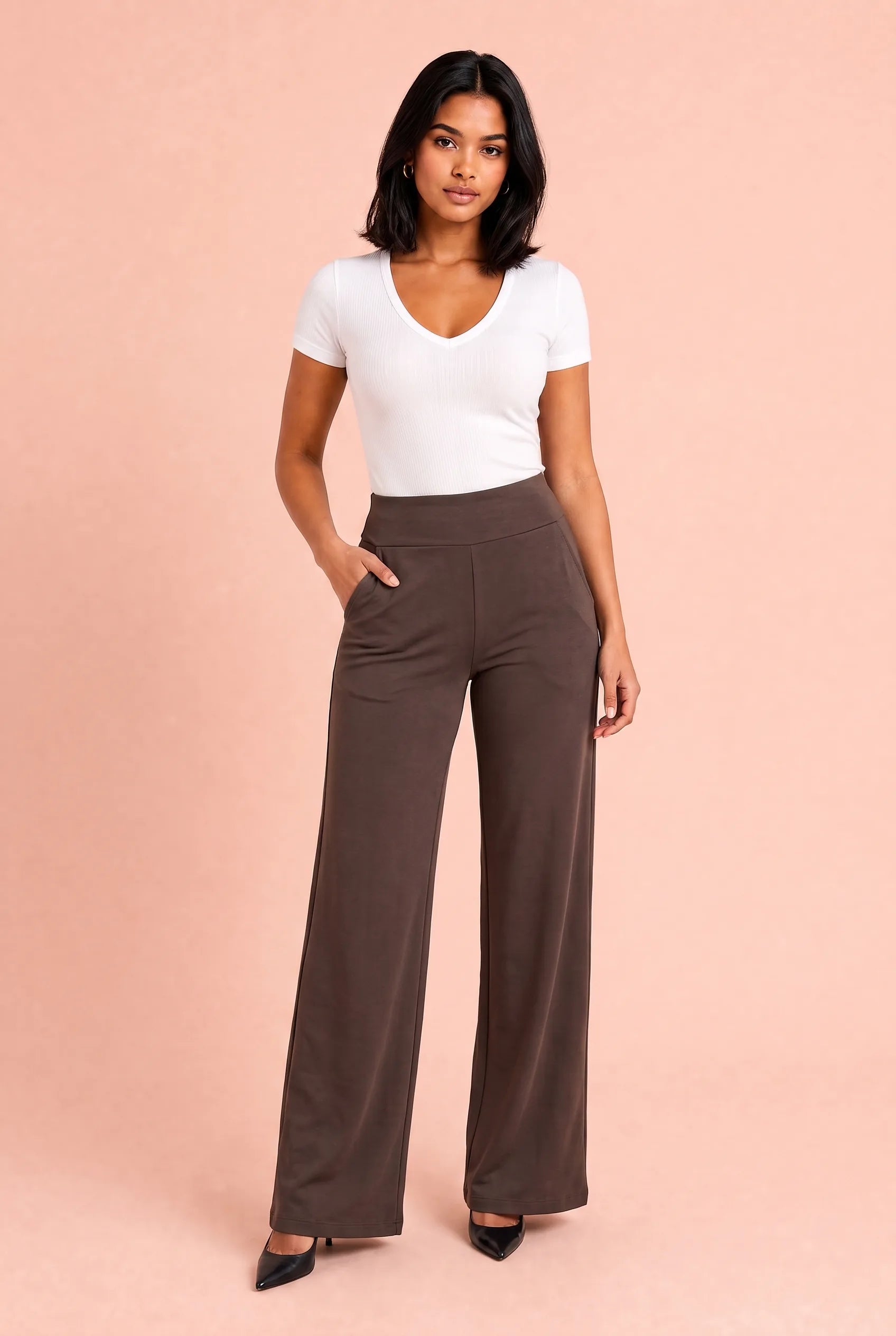 Pantalon fluide taille haute | Variante Marron | Lounelle Paris