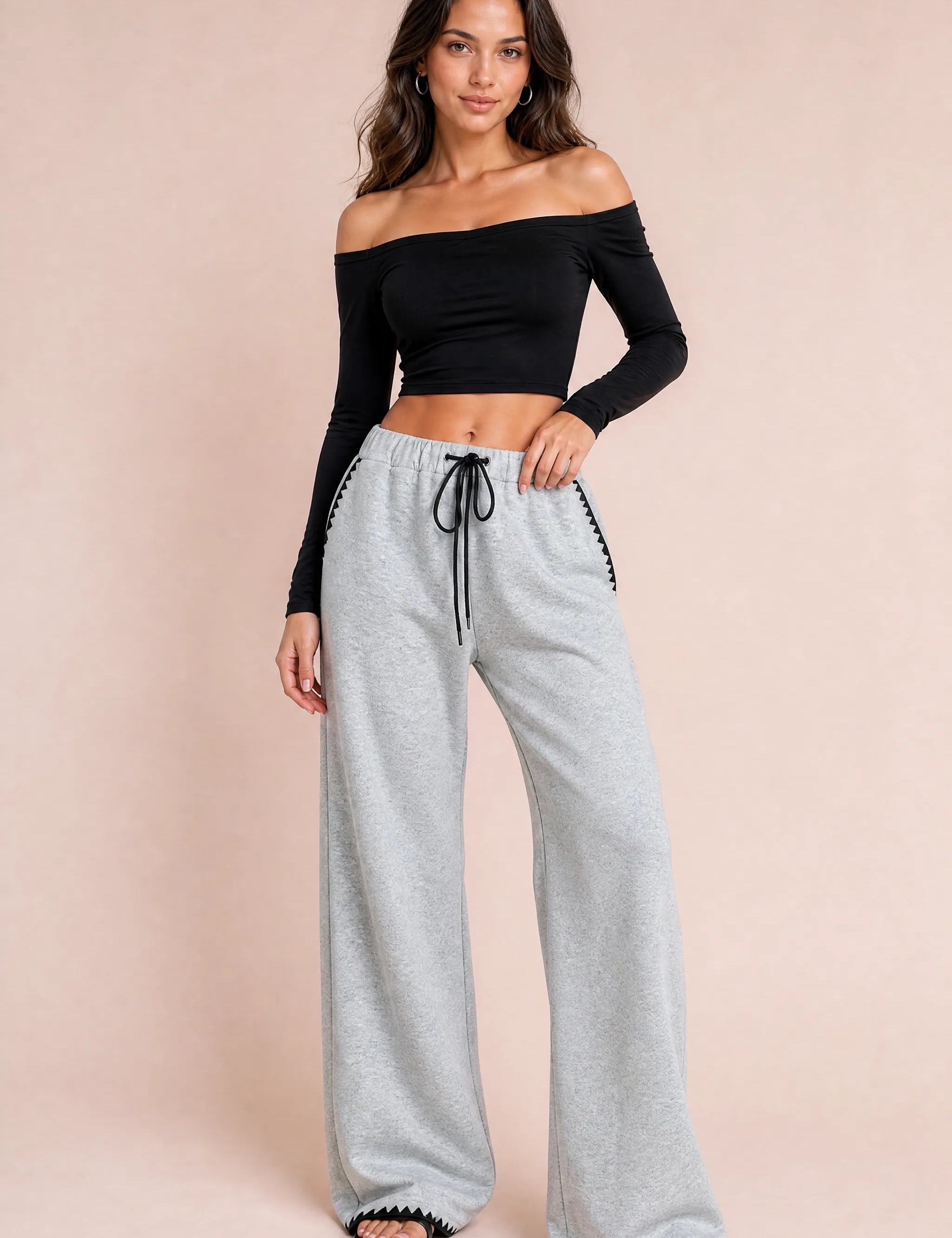 Pantalon gris large taille haute | Vue de face | Lounelle Paris