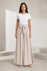 Pantalon large taille haute fendu