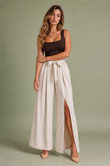 Pantalon large taille haute fendu