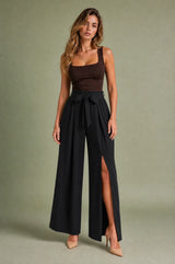 Pantalon large taille haute fendu