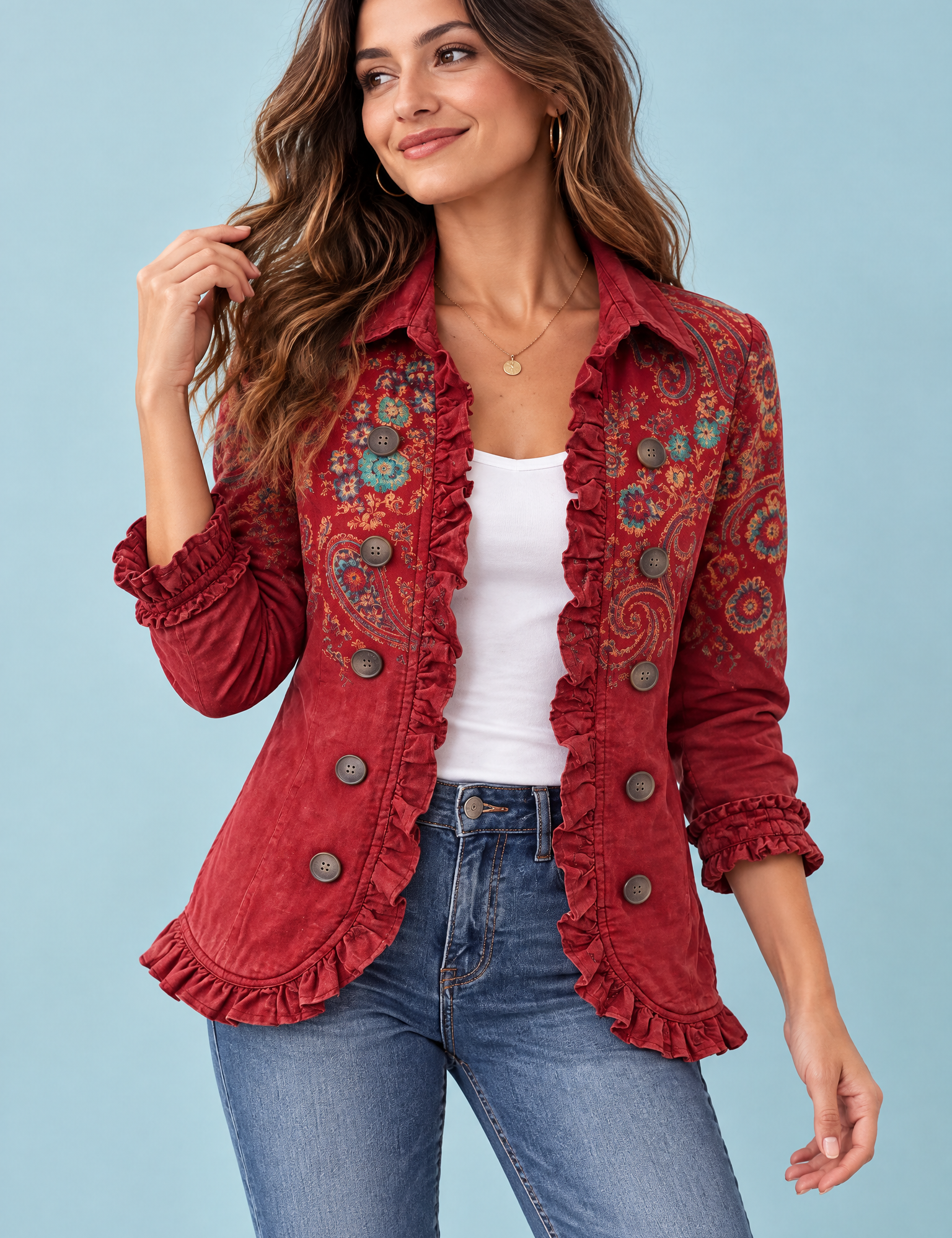Veste ajustée rouge à imprimé léopard | Vue de face | Lounelle Paris