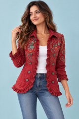 Veste ajustée rouge à imprimé léopard