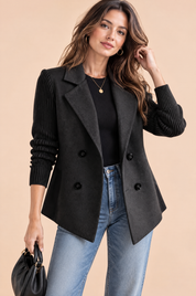 Blazer noir croisé à revers | Vue de face | Lounelle Paris