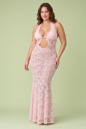 Robe rose dos nu à encolure américaine | Porté sur une autre silhouette | Lounelle Paris