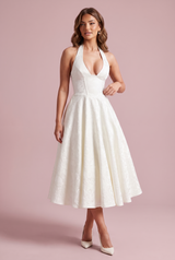 Robe midi jacquard à encolure dos nu écru