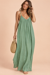 Robe longue fluide dos nu vert clair