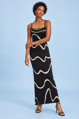 Robe longue rayée dos nu noire