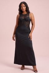 Robe bustier noire à empiècements en résille