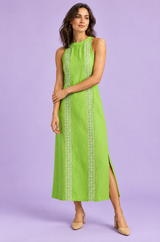Robe midi verte plissée sans manches à fente