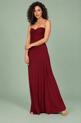 Robe longue portefeuille bordeaux à col américain avec détail doré