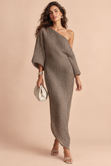 Robe asymétrique marron à épaule dénudée