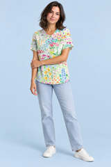 T-shirt blanc à imprimé floral et col