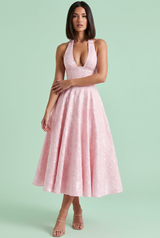 Robe midi jacquard à encolure dos nu rose