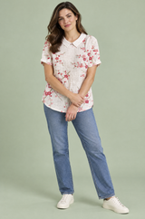 T-shirt écru à imprimé floral et col