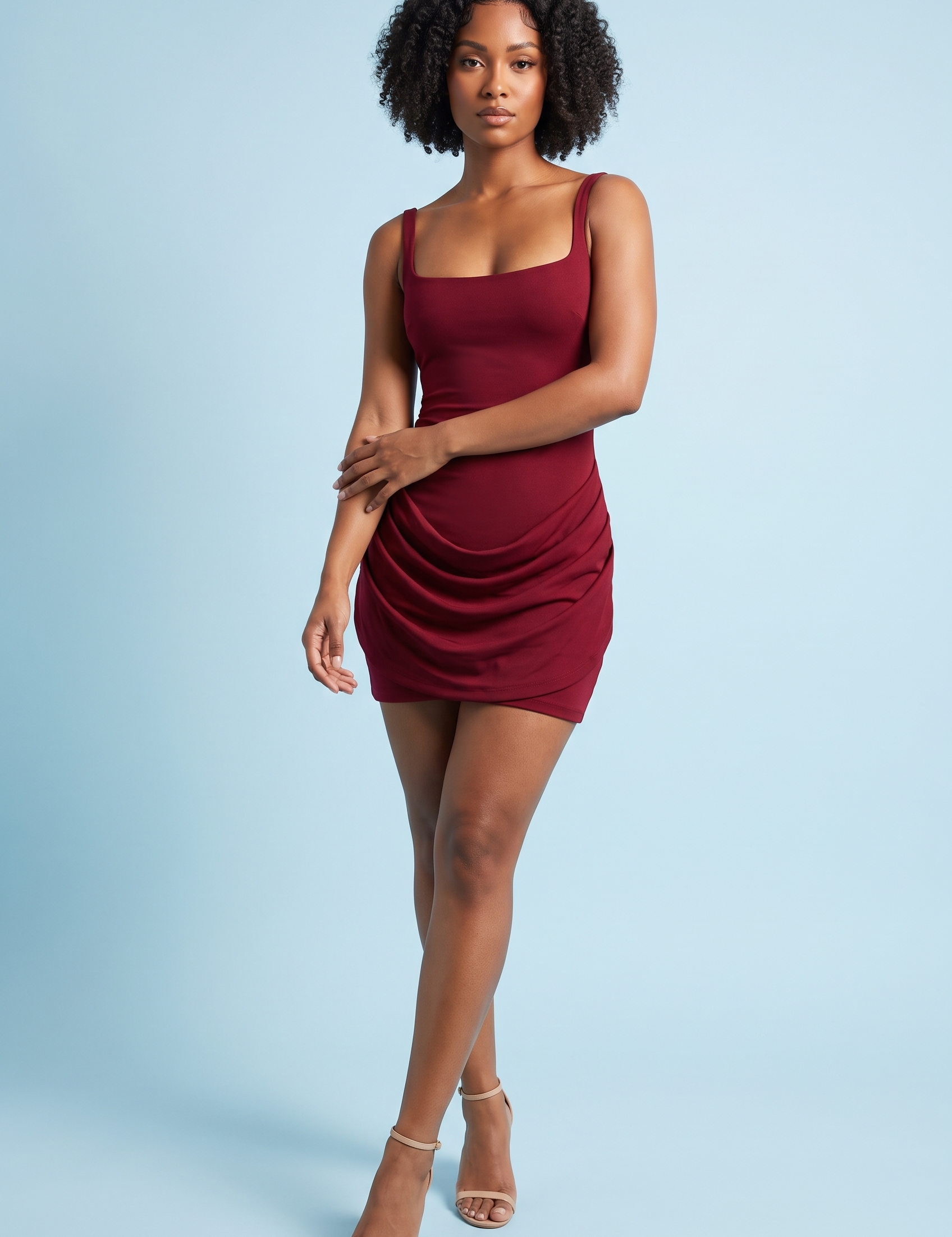 Robe corset bordeaux à fronces | Vue de face | Lounelle Paris