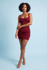 Robe corset bordeaux à fronces