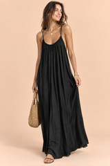 Robe longue fluide dos nu noire