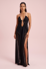 Robe longue noire asymétrique à découpes