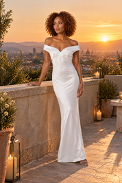 Robe longue froncée blanche épaules dénudées | Deuxième photo lifestyle | Lounelle Paris