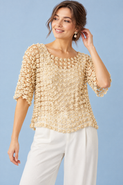 Top beige brodé et perlé | Vue de face | Lounelle Paris