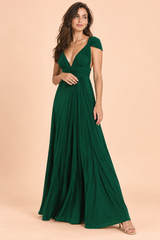 Robe longue portefeuille verte à col américain avec détail doré