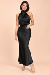 Robe midi trapèze noire à col foulard