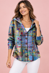 Gilet à capuche bleu à fleurs
