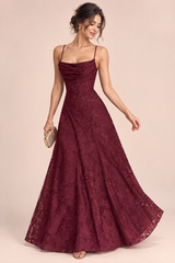 Robe longue fleurie bordeaux à col bénitier