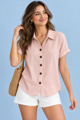 Chemise rose à manches courtes et col classique