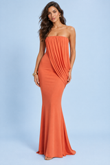 Robe longue bustier orange à volants