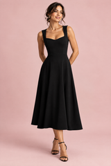 Robe midi noire à décolleté cœur
