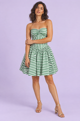 Robe verte rayée bustier dos nu