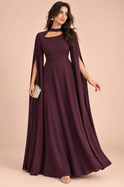 Robe longue bordeaux à encolure carrée et manches cape | Vue de face | Lounelle Paris