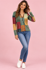 Haut vert zippé à imprimé patchwork