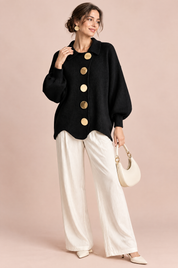 Cardigan oversize noir à col | Vue de face | Lounelle Paris