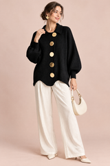 Cardigan oversize noir à col