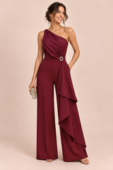 Combinaison pantalon bordeaux asymétrique ceinturée