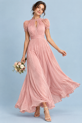 Robe longue plissée rose