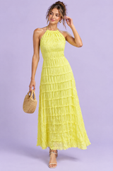 Robe longue plissée jaune