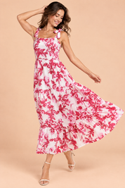 Robe longue rose à volants | Vue en mouvement | Lounelle Paris