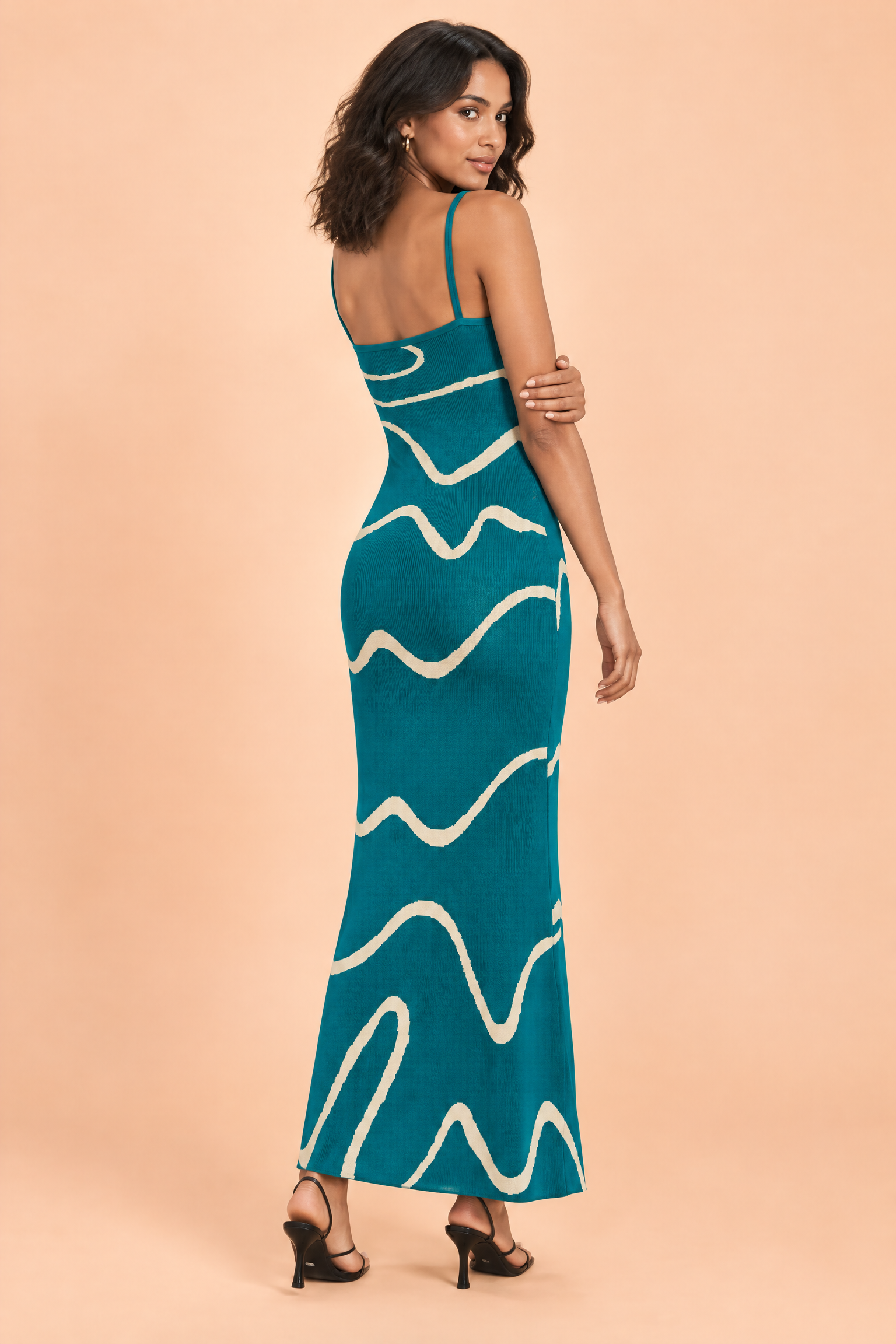 Robe longue rayée dos nu bleu canard | Vue de dos | Lounelle Paris