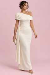 Robe midi asymétrique écrue drapée