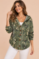Gilet vert olive à capuche boutonné