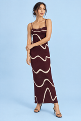 Robe longue rayée dos nu bordeaux