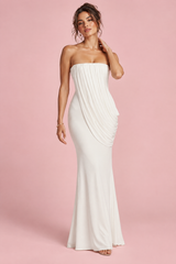 Robe longue bustier blanche à volants