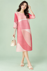 Robe midi trapèze plissée rose