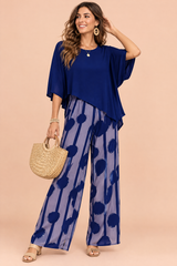 Ensemble pantalon bleu à pois