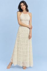 Robe longue plissée écrue