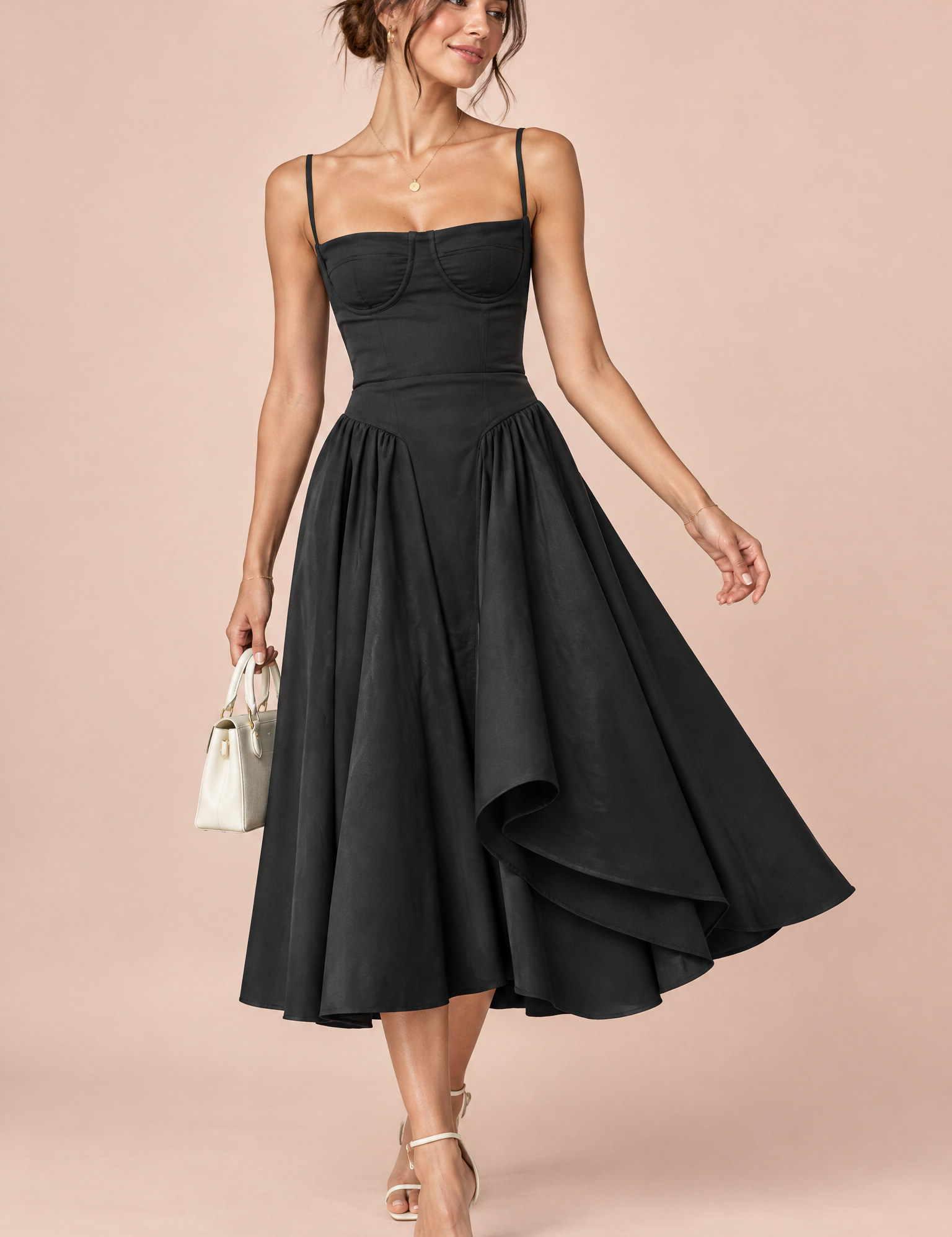 Robe bustier midi noire | Vue de face | Lounelle Paris
